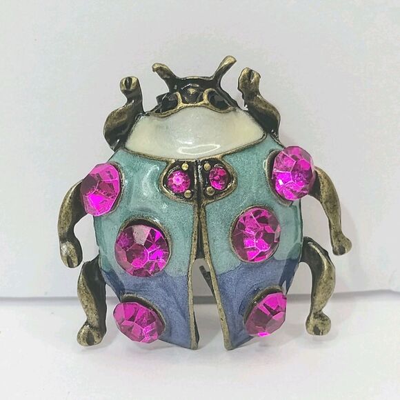 Fashion Enamel Crystal Insect Brooch Pin Beatle Blue & Pink Bug Jewelry Gift - Picture 2 of 7